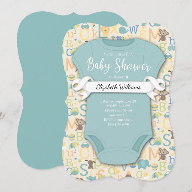 Baby Alphabet ABCs Baby Shower Einladung (Vorne/Hinten)