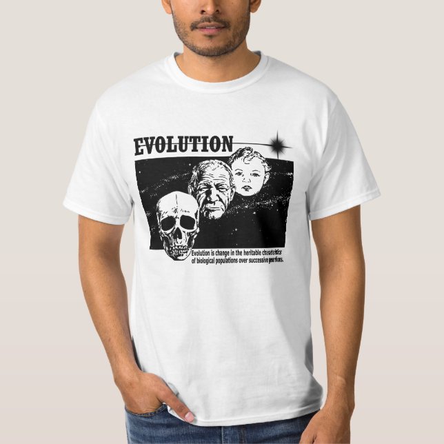 Baby, alter Mann und Schädel Evolution T - Shirt (Vorderseite)
