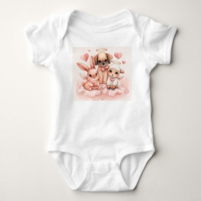 Baby Amor Tiere Valentinstag Einteiler (Vorderseite)
