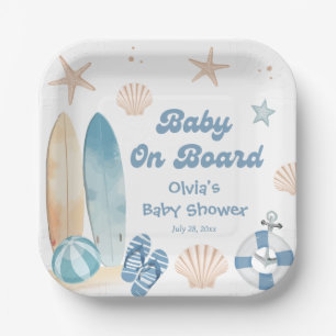 Baby an Bord Baby Dusche Surf Beach Pappteller