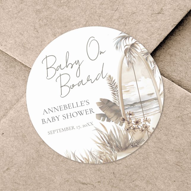 Baby an Bord Beach Baby Dusche Runder Aufkleber (Baby On Board Beach Baby Shower Classic Round Sticker)