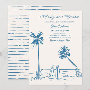Baby an Bord Beach Palmen & Surfbrett Baby Shower Einladung