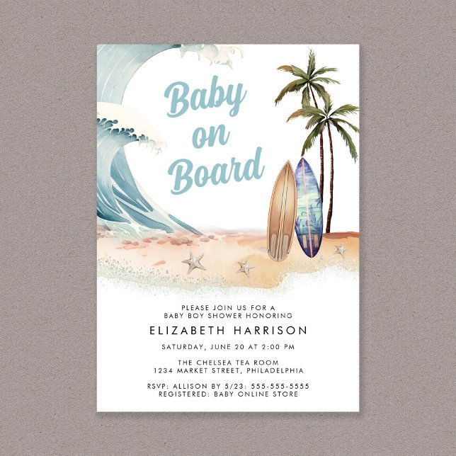 Baby an Bord Beach Surf Baby Dusche Einladung (Von Creator hochgeladen)