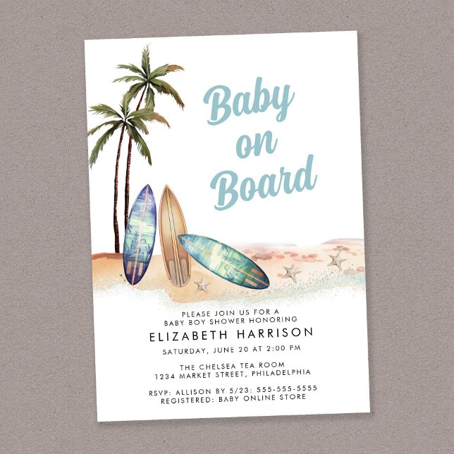 Baby an Bord Beach Surf Baby Dusche Einladung (Von Creator hochgeladen)