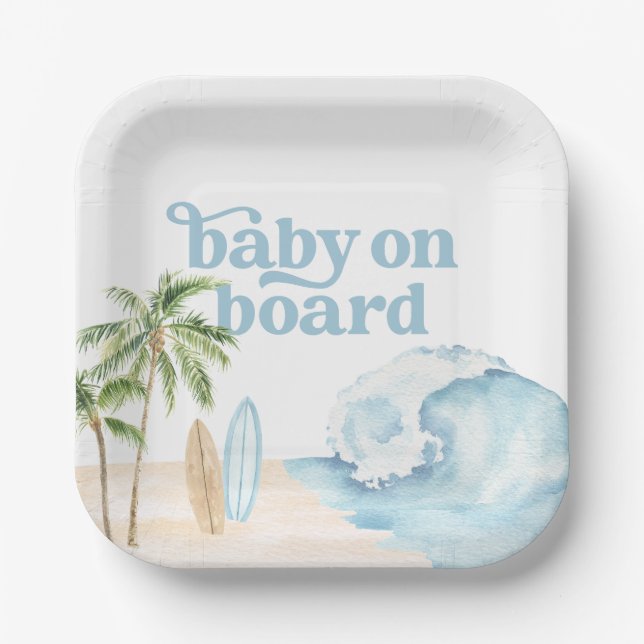Baby an Bord Beach Surf Baby Dusche Pappteller (Vorderseite)