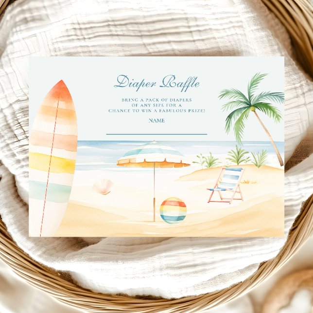 Baby an Bord Beach Surf Baby Showe Diapper Raffle Begleitkarte (Von Creator hochgeladen)