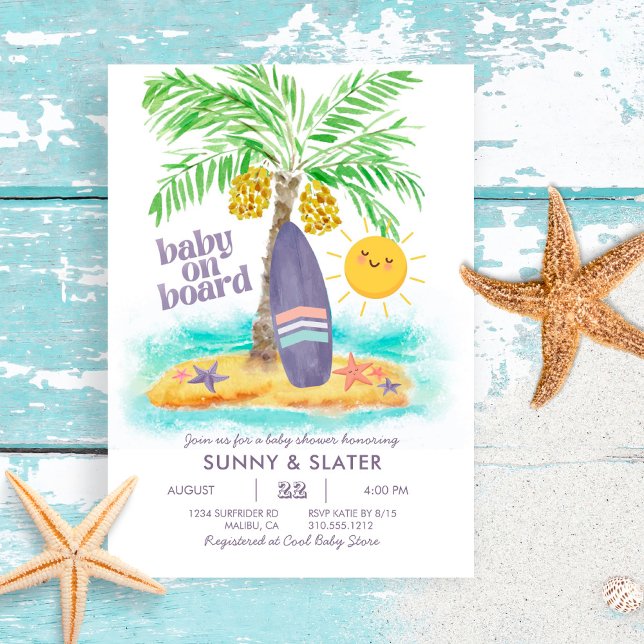 Baby an Bord | Beach Surf Baby Shower Einladung (Von Creator hochgeladen)