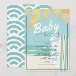 Baby an Bord Beach Surf Boy Baby Dusche per Mail Einladung