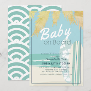 Baby an Bord Beach Surf Boy Virtual Baby Dusche Einladung