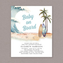Baby an Bord Beach Surf Kinderdusche Einladung