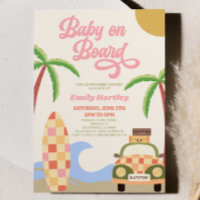 Baby an Bord Beach Surf Rosa Retro Babydusche