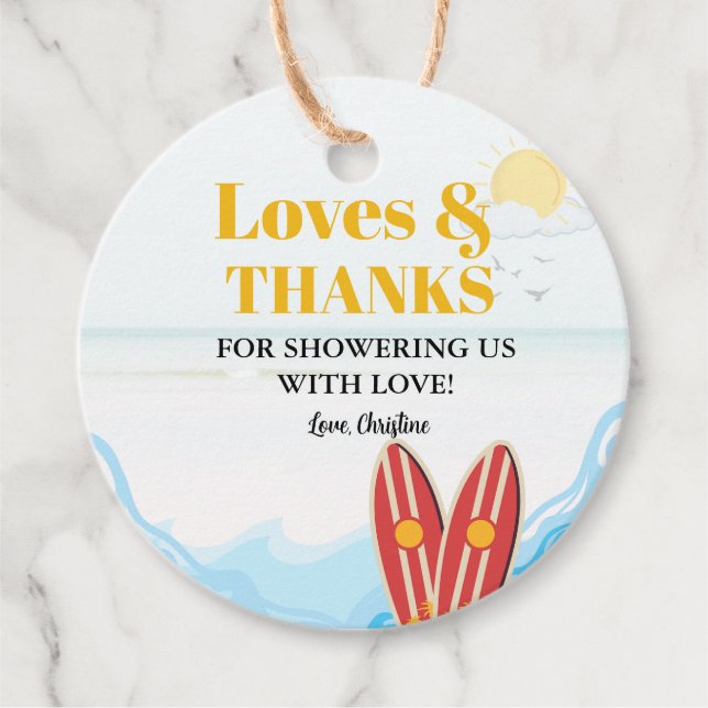 Baby an Bord Beachvolleydusche Danke Geschenkanhänger (Vorderseite)