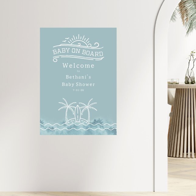Baby an Bord Blue Surf Baby Dusche Willkommen Poster (Von Creator hochgeladen)