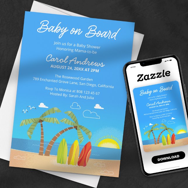 Baby an Bord Blue Tropical Beach Baby Dusche Einladung (Von Creator hochgeladen)