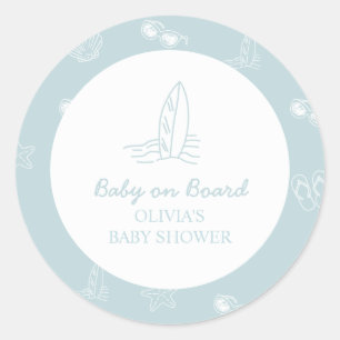 Baby an Bord Doodle Surfboard Strand Baby Shower Runder Aufkleber