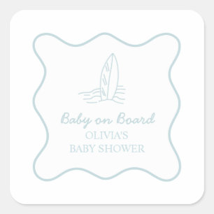Baby an Bord Doodle-Surfbrett-Strand-Baby-Party Quadratischer Aufkleber