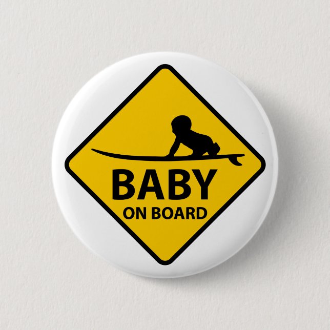 Baby an Bord lustiges Babydesign mit Surfbrett Button (Vorderseite)