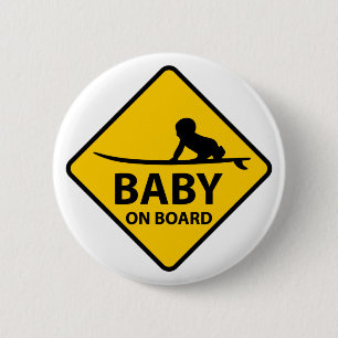 Baby an Bord lustiges Babydesign mit Surfbrett Button