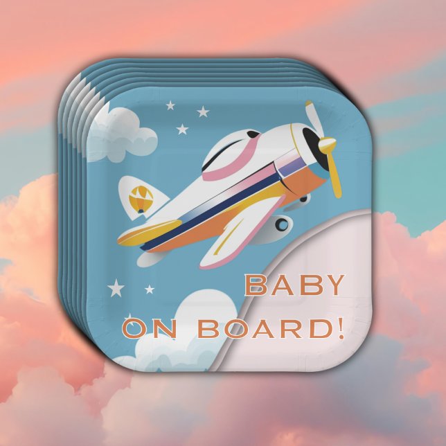 Baby an Bord Modernes Aviation Airplane Babydusche Pappteller (Von Creator hochgeladen)
