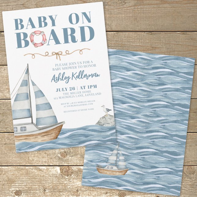 Baby an Bord Nautical Boy Babydusche Einladung (Baby On Board Nautical Boy Baby Shower Invitation)