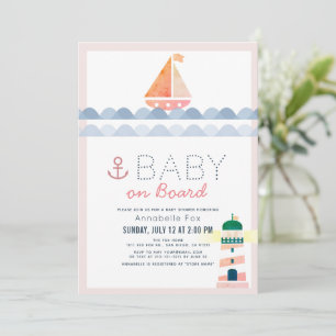 Baby an Bord Nautical Pink Girl Baby Dusche Einladung