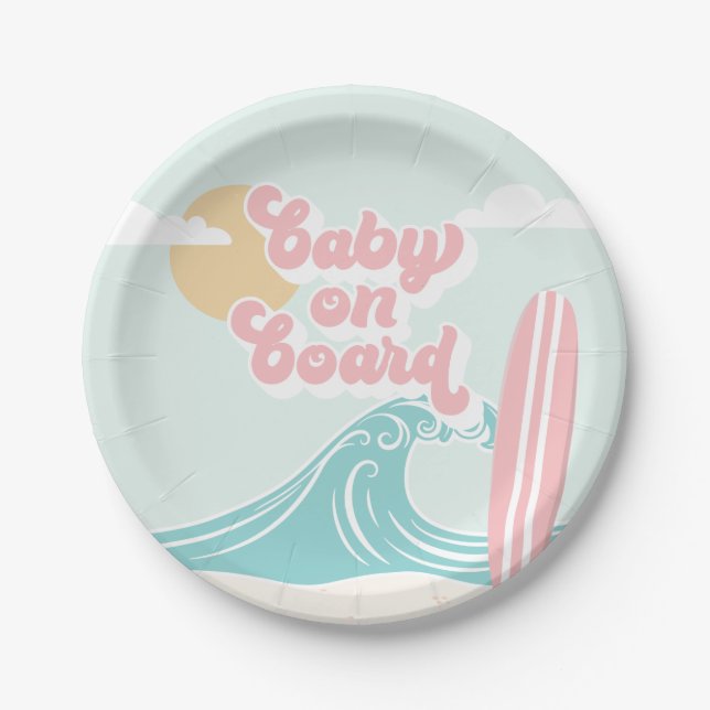 Baby an Bord Pink Beach Baby Dusche Pappteller (Vorderseite)