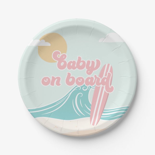 Baby an Bord Pink Beach Baby Dusche Pappteller (Vorderseite)