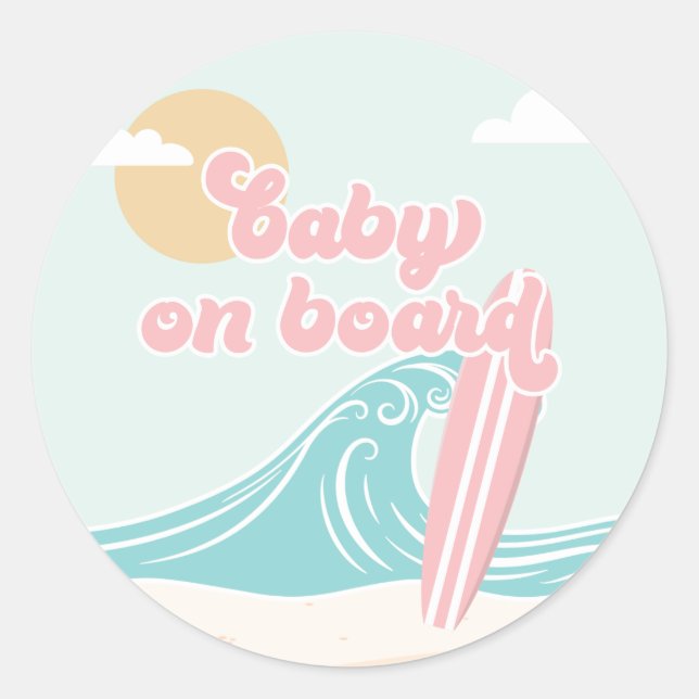 Baby an Bord Pink Beach Baby Dusche Runder Aufkleber (Vorderseite)