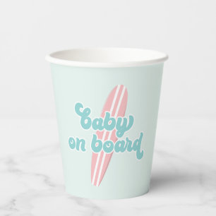Baby an Bord Pink Surf Beach Baby Dusche Pappbecher