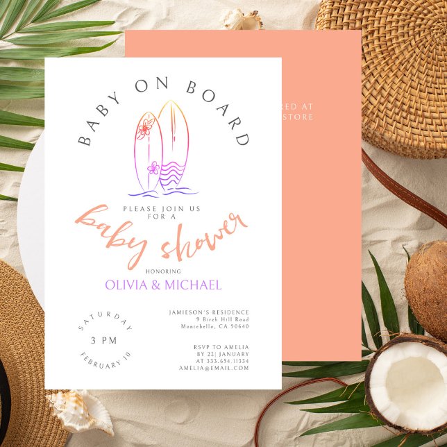 Baby an Bord Pink Surfboard Baby Gir Dusche Einladung (Von Creator hochgeladen)
