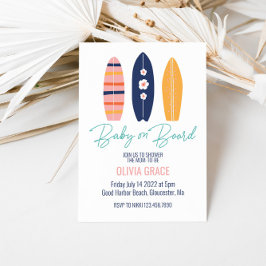 Baby an Bord Pink Surfboard Babydusche Einladung