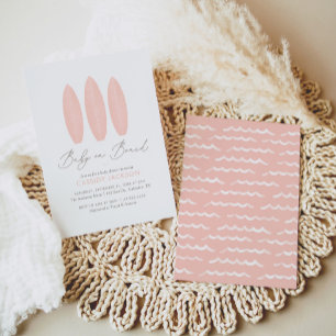 Baby an Bord Pink Surfboard Girl Baby Dusche Einladung