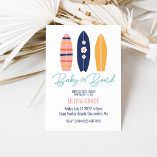 Baby an Bord Pinke Surfboard Baby-Party Einladung