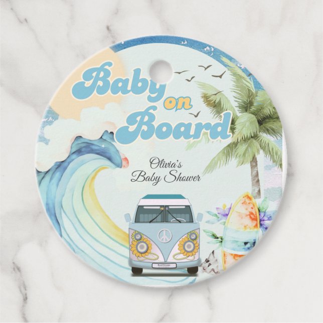 Baby an Bord Retro Surfing Beach Baby Dusche Geschenkanhänger (Vorderseite)