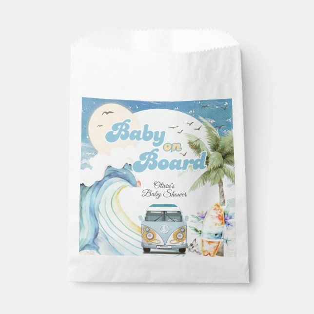Baby an Bord Retro Surfing Beach Baby Dusche Geschenktütchen (Vorderseite)