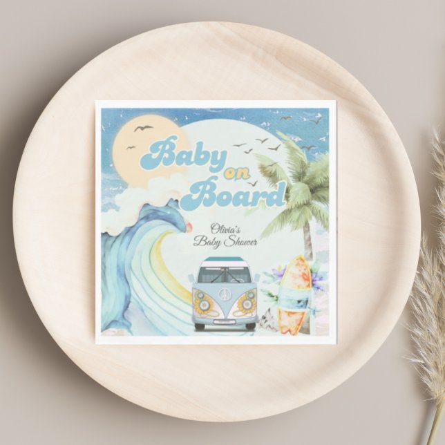 Baby an Bord Retro Surfing Beach Baby Dusche Serviette (Von Creator hochgeladen)