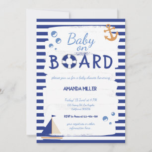 Baby an Bord! Sailor Marine Blue Baby Dusche Einladung