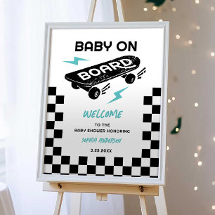 Baby an Bord Skateboard Babydusche Begrüßungszeich Poster