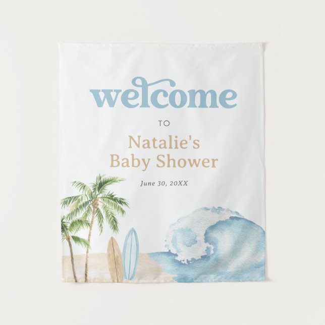Baby an Bord Surf Baby Dusche Begrüßungszeichen Wandteppich (Vorderseite)
