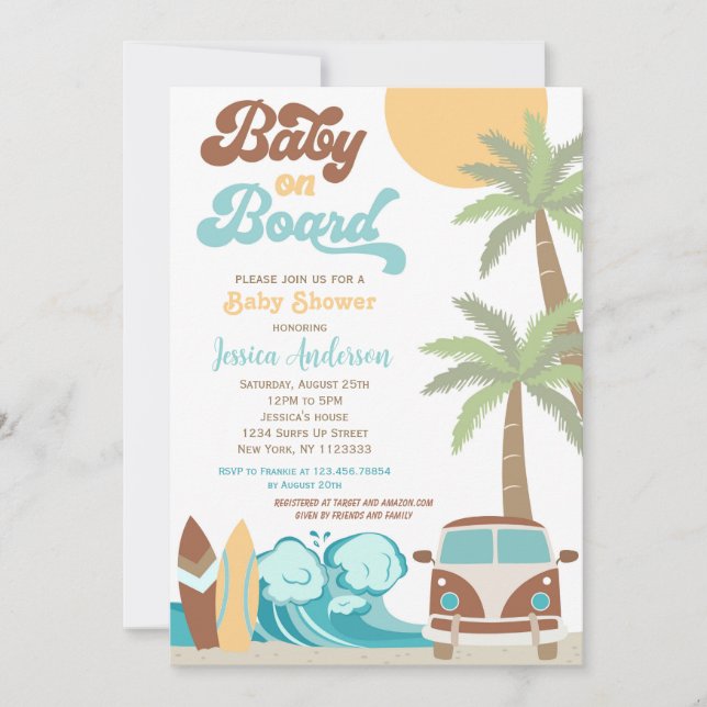 Baby an Bord Surf Baby Shower Einladungen (Vorderseite)