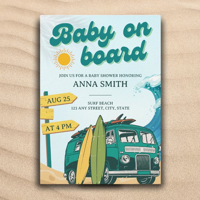 Baby an Bord Surf Beach Baby Dusche Einladung (Von Creator hochgeladen)