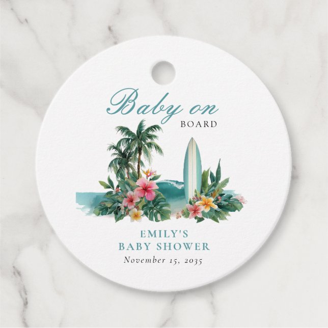 Baby an Bord Surf Beach Baby Dusche Geschenkanhänger (Vorderseite)