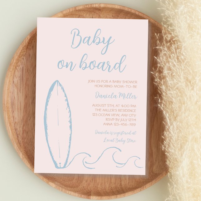 Baby an Bord Surf Handgezogenes Baby Boy Dusche Einladung (Baby On Board Surf Hand Drawn Baby Boy Shower Invitation)