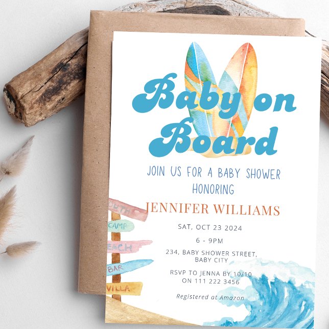 Baby an Bord Surf Ocean Sea Baby Dusche Einladung (Baby on Board Surf Ocean Sea Baby Shower Invitation)