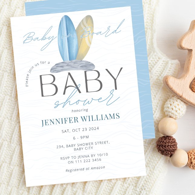 Baby an Bord Surf Ocean Sea Baby Dusche Einladung (Baby on Board Surf Ocean Sea Baby Shower Invitation)