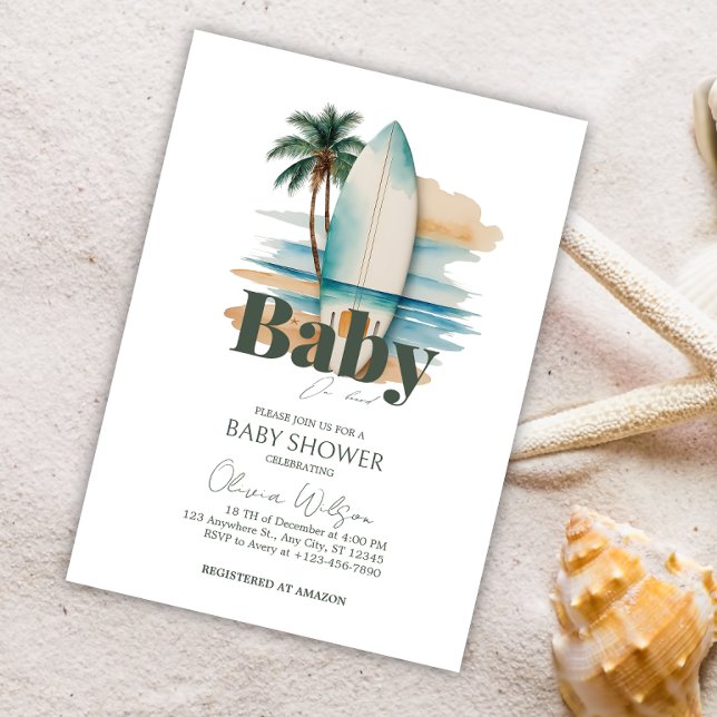 Baby an Bord Surfboard Beach Baby Dusche Einladung (Von Creator hochgeladen)