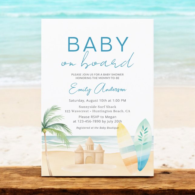 Baby an Bord Surfboard Beach Baby Dusche Einladung (Von Creator hochgeladen)