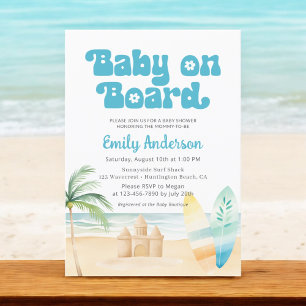 Baby an Bord Surfboard Beach Baby Dusche Einladung