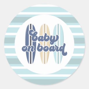 Baby an Bord Surfboard Beach Baby Shower Classic Runder Aufkleber