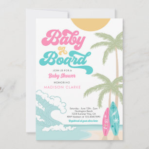 Baby an Bord Surfboard Beach Retro Baby Dusche Einladung